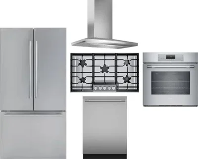 5 Piece Package Includes Refrigerator, Cooktop, Wall Oven, Hood And Dishwasher