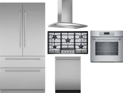 5 Piece Package Includes Refrigerator, Cooktop, Wall Oven, Hood And Dishwasher
