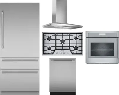5 Piece Package Includes Refrigerator, Cooktop, Wall Oven, Hood And Dishwasher