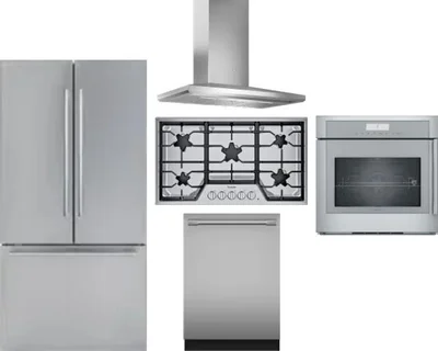 5 Piece Package Includes Refrigerator, Cooktop, Wall Oven, Hood And Dishwasher