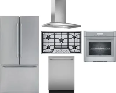 5 Piece Package Includes Refrigerator, Cooktop, Wall Oven, Hood And Dishwasher
