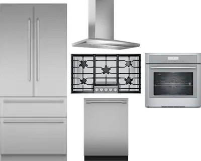 5 Piece Package Includes Refrigerator, Cooktop, Wall Oven, Hood And Dishwasher
