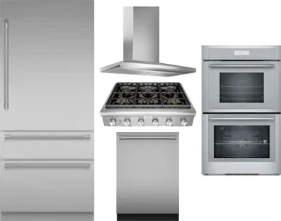 5 Piece Package Includes Refrigerator, Cooktop, Wall Oven, Hood And Dishwasher