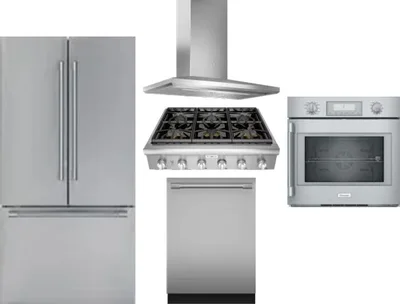 5 Piece Package Includes Refrigerator, Cooktop, Wall Oven, Hood And Dishwasher