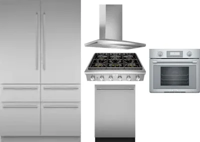 5 Piece Package Includes Refrigerator, Cooktop, Wall Oven, Hood And Dishwasher