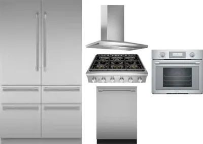 5 Piece Package Includes Refrigerator, Cooktop, Wall Oven, Hood And Dishwasher