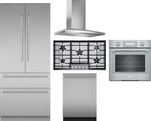 5 Piece Package Includes Refrigerator, Cooktop, Wall Oven, Hood And Dishwasher