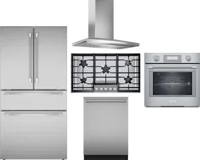 5 Piece Package Includes Refrigerator, Cooktop, Wall Oven, Hood And Dishwasher