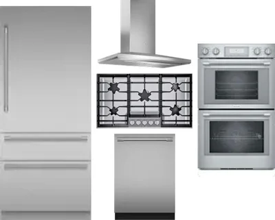 5 Piece Package Includes Refrigerator, Cooktop, Wall Oven, Hood And Dishwasher