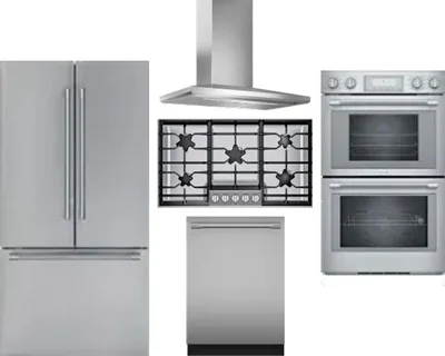 5 Piece Package Includes Refrigerator, Cooktop, Wall Oven, Hood And Dishwasher