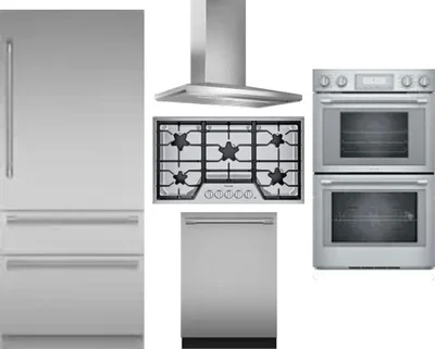 5 Piece Package Includes Refrigerator, Cooktop, Wall Oven, Hood And Dishwasher