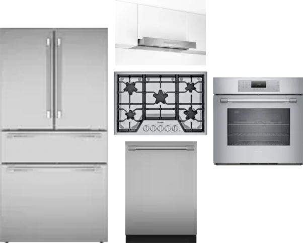 5 Piece Package Includes Refrigerator, Cooktop, Wall Oven, Hood And Dishwasher