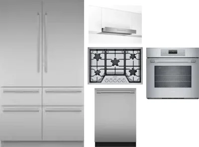 5 Piece Package Includes Refrigerator, Cooktop, Wall Oven, Hood And Dishwasher