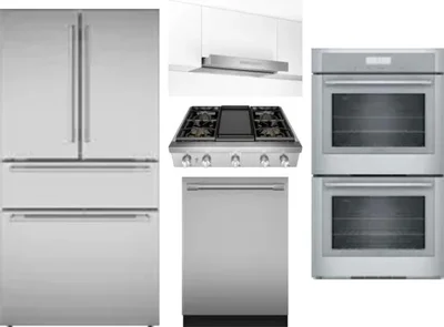 5 Piece Package Includes Refrigerator, Cooktop, Wall Oven, Hood And Dishwasher