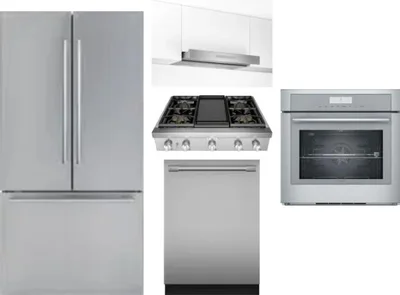 5 Piece Package Includes Refrigerator, Cooktop, Wall Oven, Hood And Dishwasher