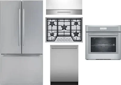 5 Piece Package Includes Refrigerator, Cooktop, Wall Oven, Hood And Dishwasher