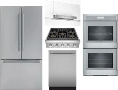 5 Piece Package Includes Refrigerator, Cooktop, Wall Oven, Hood And Dishwasher