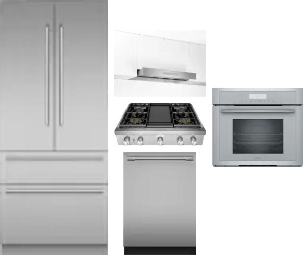 5 Piece Package Includes Refrigerator, Cooktop, Wall Oven, Hood And Dishwasher
