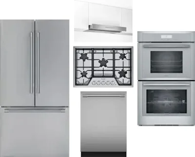 5 Piece Package Includes Refrigerator, Cooktop, Wall Oven, Hood And Dishwasher