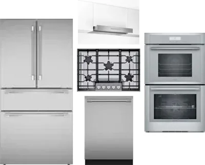 5 Piece Package Includes Refrigerator, Cooktop, Wall Oven, Hood And Dishwasher