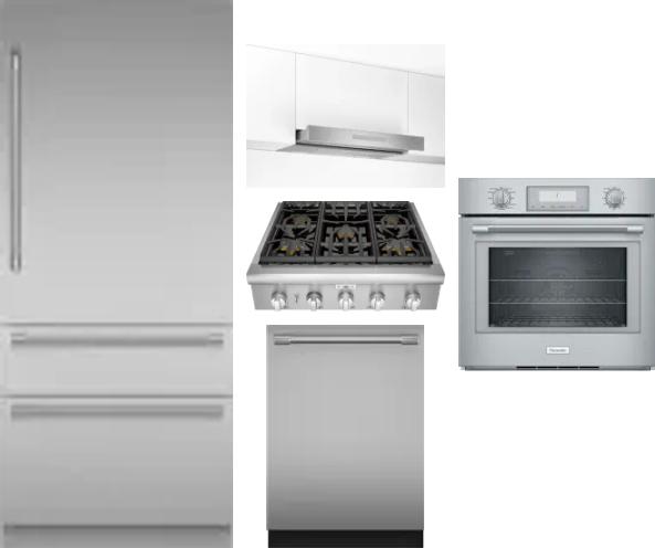 5 Piece Package Includes Refrigerator, Cooktop, Wall Oven, Hood And Dishwasher