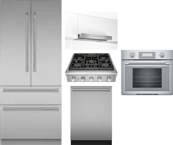 5 Piece Package Includes Refrigerator, Cooktop, Wall Oven, Hood And Dishwasher