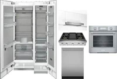 6 Piece Package Includes Refrigerator, Freezer, Cooktop, Wall Oven, Hood And Dishwasher