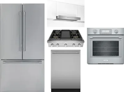 5 Piece Package Includes Refrigerator, Cooktop, Wall Oven, Hood And Dishwasher