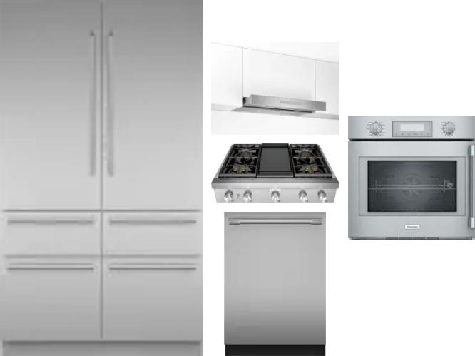 5 Piece Package Includes Refrigerator, Cooktop, Wall Oven, Hood And Dishwasher