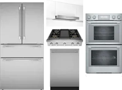 5 Piece Package Includes Refrigerator, Cooktop, Wall Oven, Hood And Dishwasher