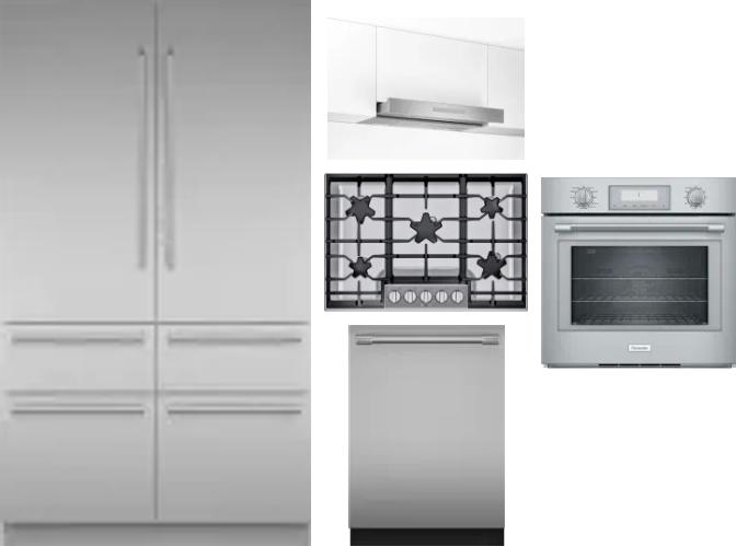 5 Piece Package Includes Refrigerator, Cooktop, Wall Oven, Hood And Dishwasher