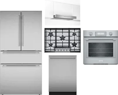 5 Piece Package Includes Refrigerator, Cooktop, Wall Oven, Hood And Dishwasher
