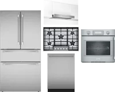 5 Piece Package Includes Refrigerator, Cooktop, Wall Oven, Hood And Dishwasher
