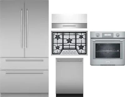 5 Piece Package Includes Refrigerator, Cooktop, Wall Oven, Hood And Dishwasher