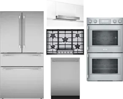 5 Piece Package Includes Refrigerator, Cooktop, Wall Oven, Hood And Dishwasher
