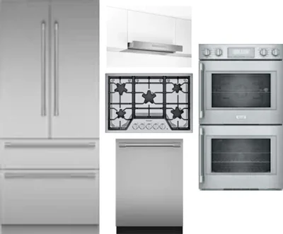 5 Piece Package Includes Refrigerator, Cooktop, Wall Oven, Hood And Dishwasher
