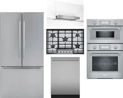 5 Piece Package Includes Refrigerator, Cooktop, Wall Oven, Hood And Dishwasher