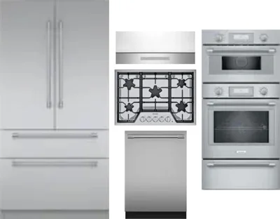 5 Piece Package Includes Refrigerator, Cooktop, Wall Oven, Hood And Dishwasher