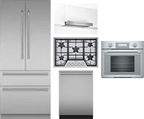 5 Piece Package Includes Refrigerator, Cooktop, Wall Oven, Hood And Dishwasher