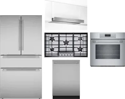 5 Piece Package Includes Refrigerator, Cooktop, Wall Oven, Hood And Dishwasher