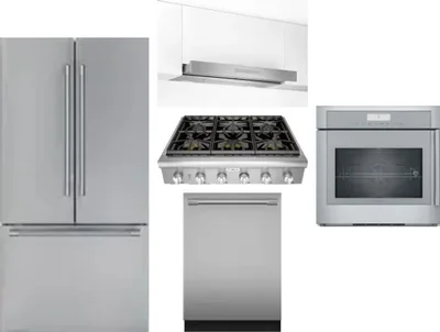 5 Piece Package Includes Refrigerator, Cooktop, Wall Oven, Hood And Dishwasher