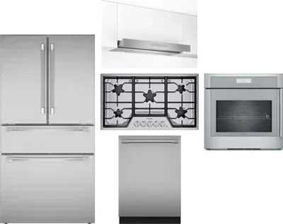 5 Piece Package Includes Refrigerator, Cooktop, Wall Oven, Hood And Dishwasher