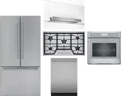 5 Piece Package Includes Refrigerator, Cooktop, Wall Oven, Hood And Dishwasher