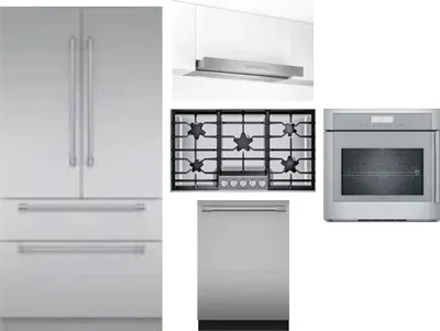 5 Piece Package Includes Refrigerator, Cooktop, Wall Oven, Hood And Dishwasher