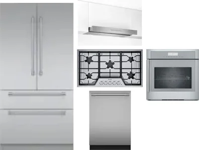 5 Piece Package Includes Refrigerator, Cooktop, Wall Oven, Hood And Dishwasher