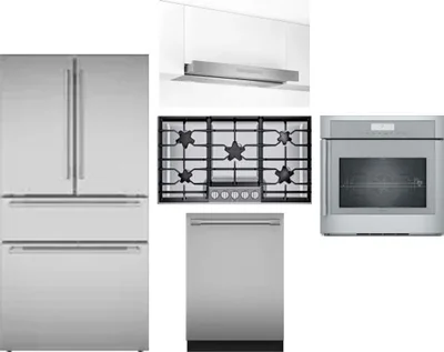 5 Piece Package Includes Refrigerator, Cooktop, Wall Oven, Hood And Dishwasher
