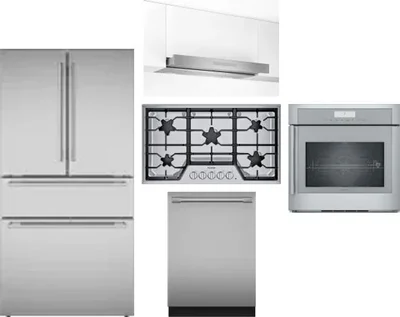 5 Piece Package Includes Refrigerator, Cooktop, Wall Oven, Hood And Dishwasher