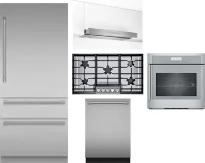 5 Piece Package Includes Refrigerator, Cooktop, Wall Oven, Hood And Dishwasher