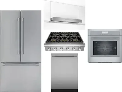 5 Piece Package Includes Refrigerator, Cooktop, Wall Oven, Hood And Dishwasher