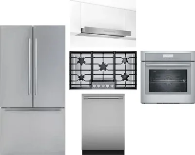 5 Piece Package Includes Refrigerator, Cooktop, Wall Oven, Hood And Dishwasher